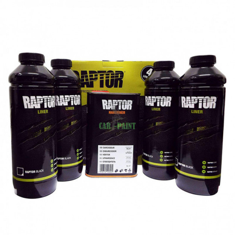 U-POL Raptor Захисне покриття (фарба)  комплект 4 л (4 х 0,75 л + затверджувач 1л) чорний 