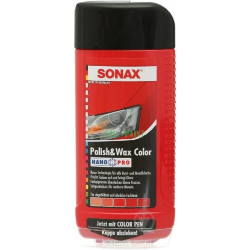 Поліроль, Віск c олівцем Sonax Polish & Wax color Червоний 02964000 500мл